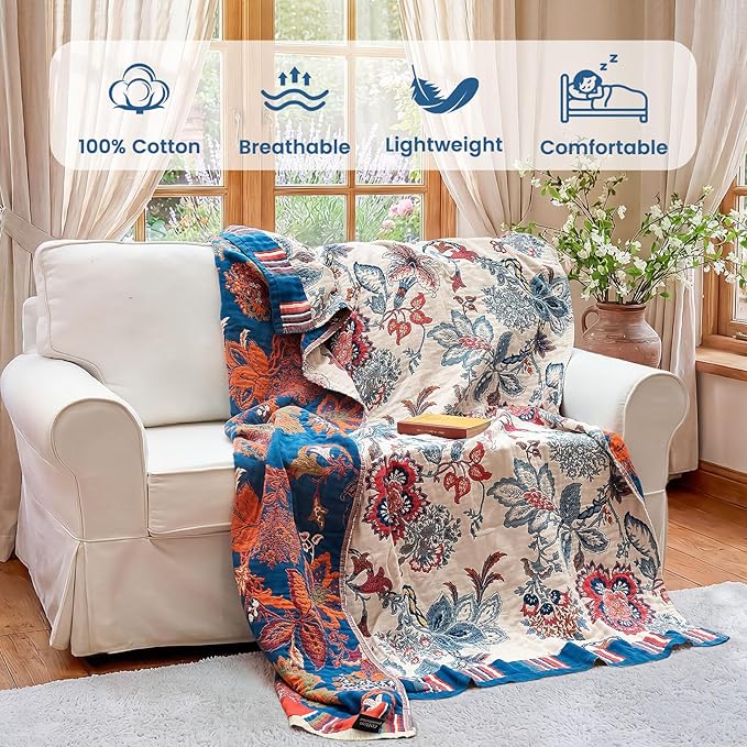 MSGKV Boho Throw Blanket 60"x80" 100% Cotton Floral Blanket - Image 2
