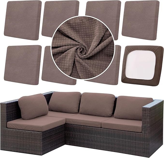 8Pcs Outdoor Cushion Covers, Patio Cushion Covers, Stretch Elastic Slipcovers by dreahoteztil