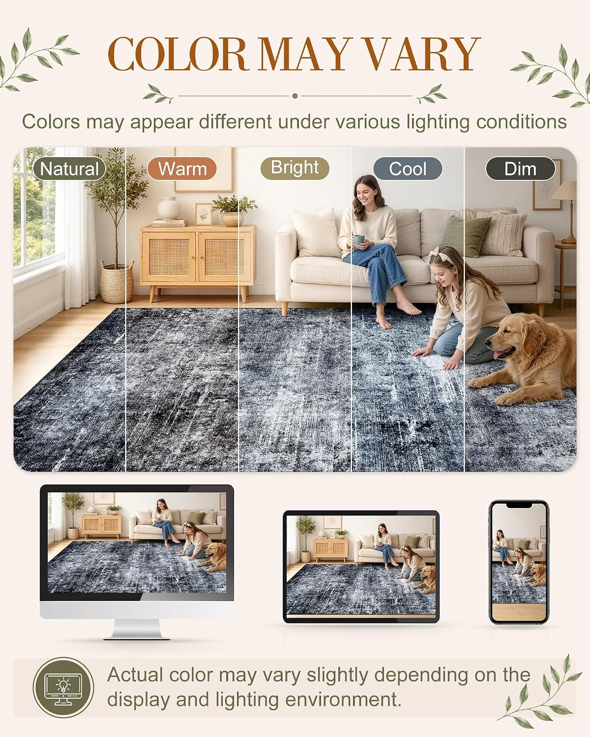 OLANLY 5x7 Washable Area Rug, Soft Non Slip Carpet for Bedroom Living Room
