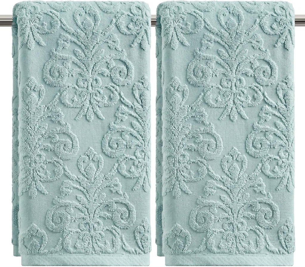 Artoid Mode 2 Pcs Blue 3D Vintage Floral Hand Towels for Bathroom, 100% Cotton Soft Absorbent Bathroom Decor Towels, 13.7 x 29.5 Inch