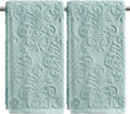 Artoid Mode 2 Pcs Blue 3D Vintage Floral Hand Towels for Bathroom, 100% Cotton Soft Absorbent Bathroom Decor Towels, 13.7 x 29.5 Inch