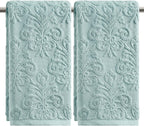 Artoid Mode 2 Pcs Blue 3D Vintage Floral Hand Towels for Bathroom, 100% Cotton Soft Absorbent Bathroom Decor Towels, 13.7 x 29.5 Inch