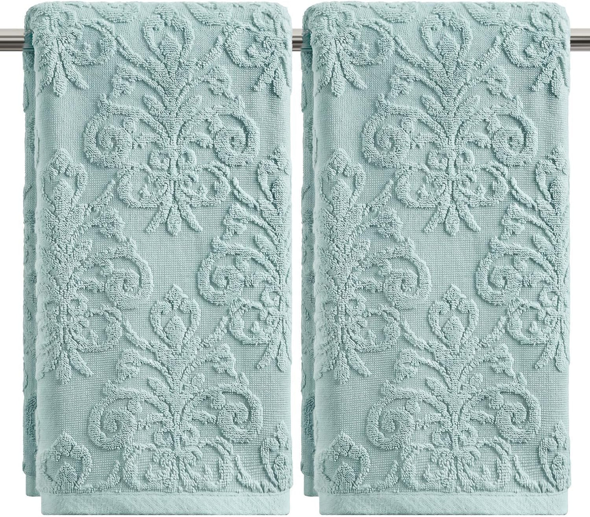 Artoid Mode 2 Pcs Blue 3D Vintage Floral Hand Towels for Bathroom, 100% Cotton Soft Absorbent Bathroom Decor Towels, 13.7 x 29.5 Inch