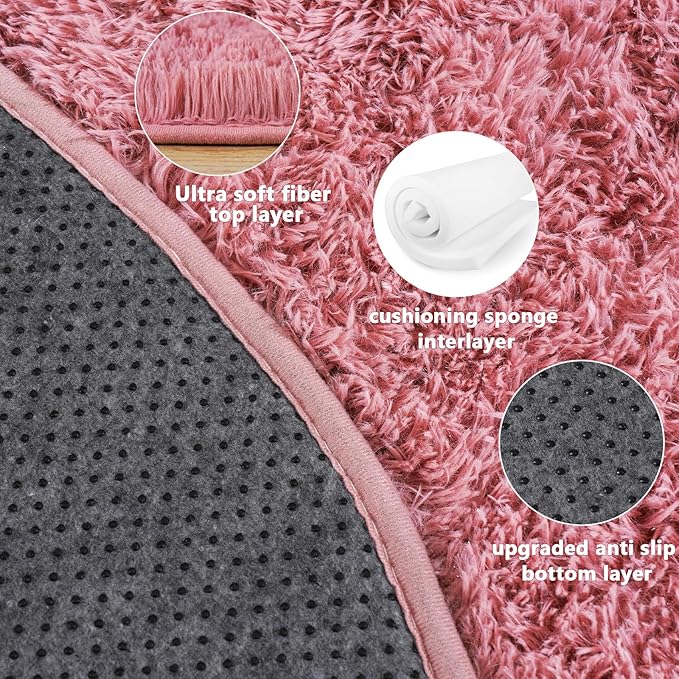 3'x3' Blush Round Rugs for Girls Bedroom, Ultra Soft Fluffy Circle Rug for Kids - Image 6