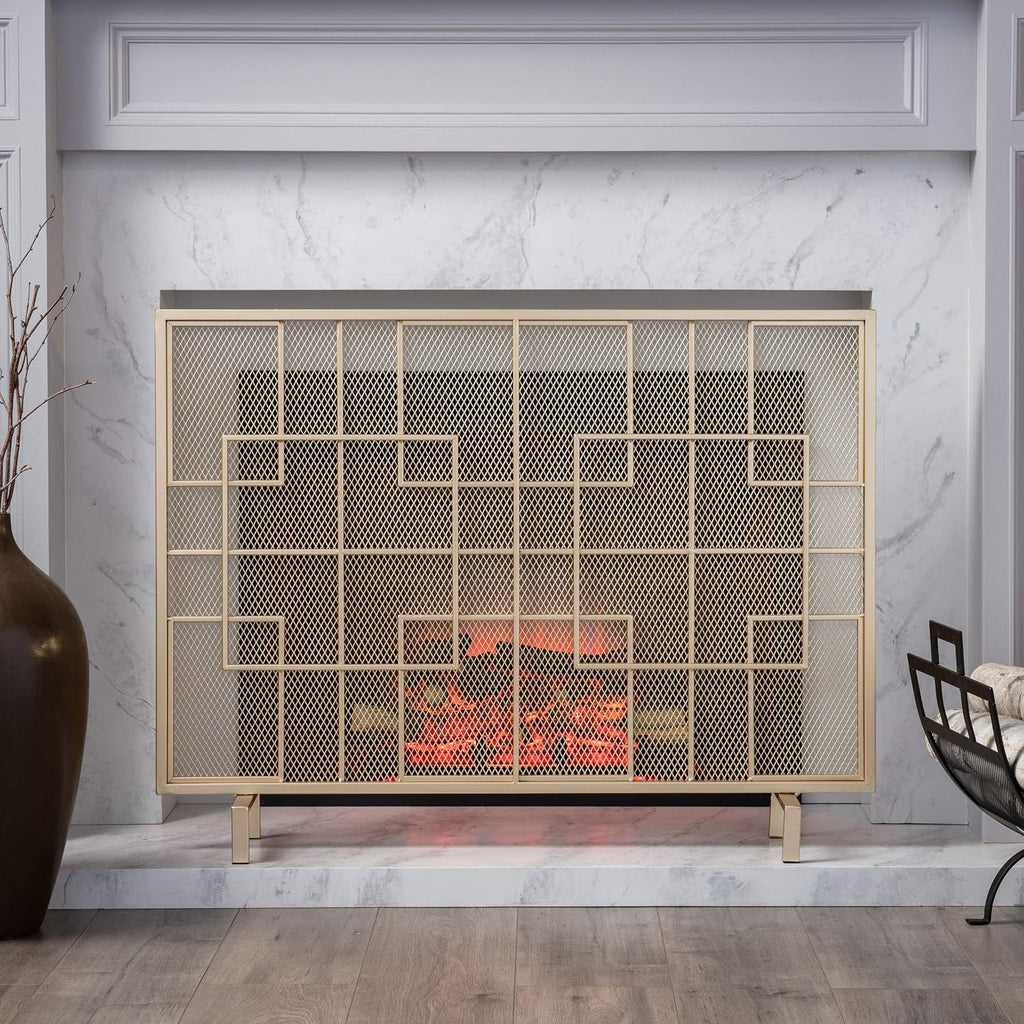 Christopher Knight Home Dorothy Modern Single Panel Iron Firescreen, Gold Finish