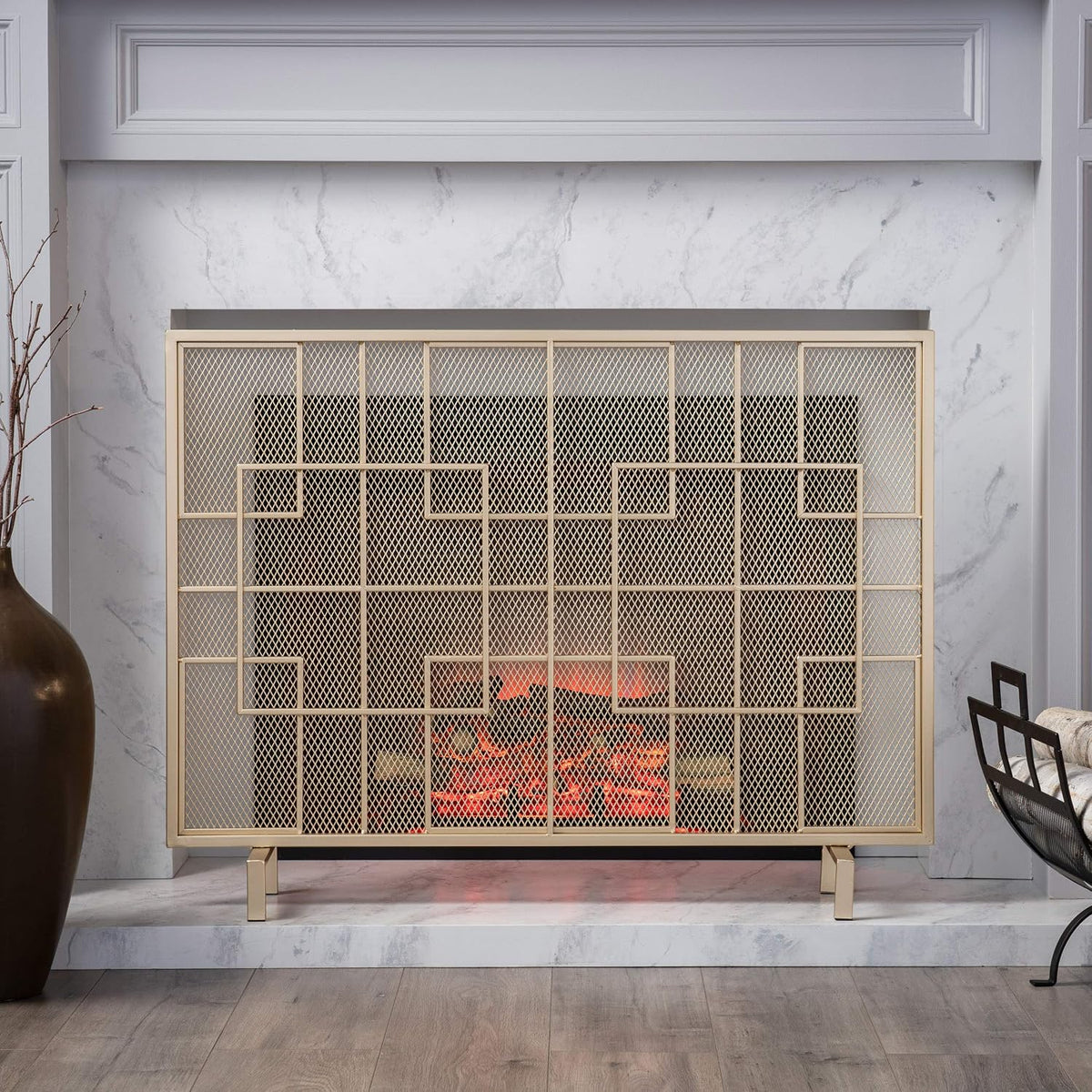 Christopher Knight Home Dorothy Modern Single Panel Iron Firescreen, Gold Finish