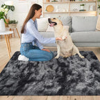 Small Tie-Dyed Area Rug for Bedroom 3x5 Mini Black Grey Fluffy Rug Mat Bedside - Image 2