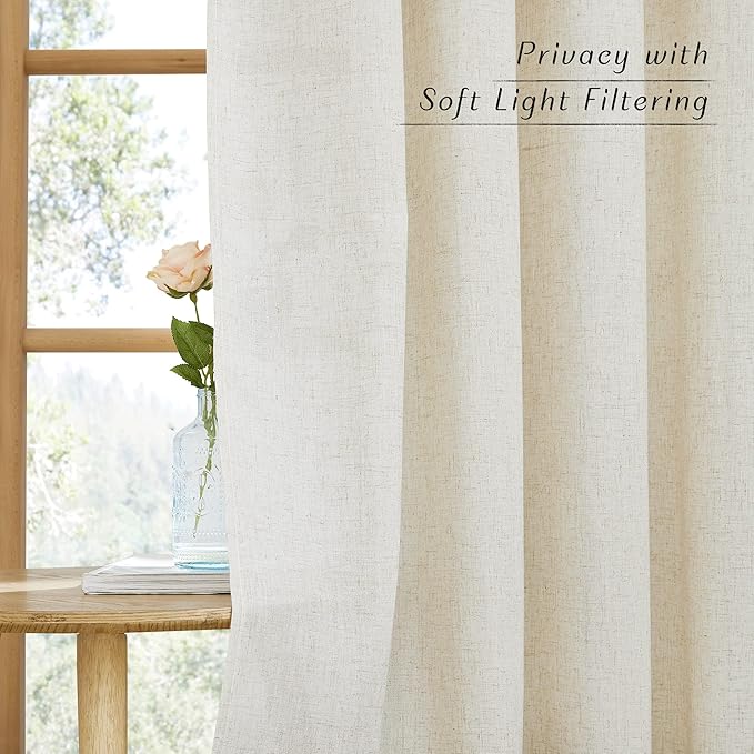NICETOWN Natural Flax Linen Bedroom Curtains 90 inches Long, Grommet Semi Sheer - Image 5