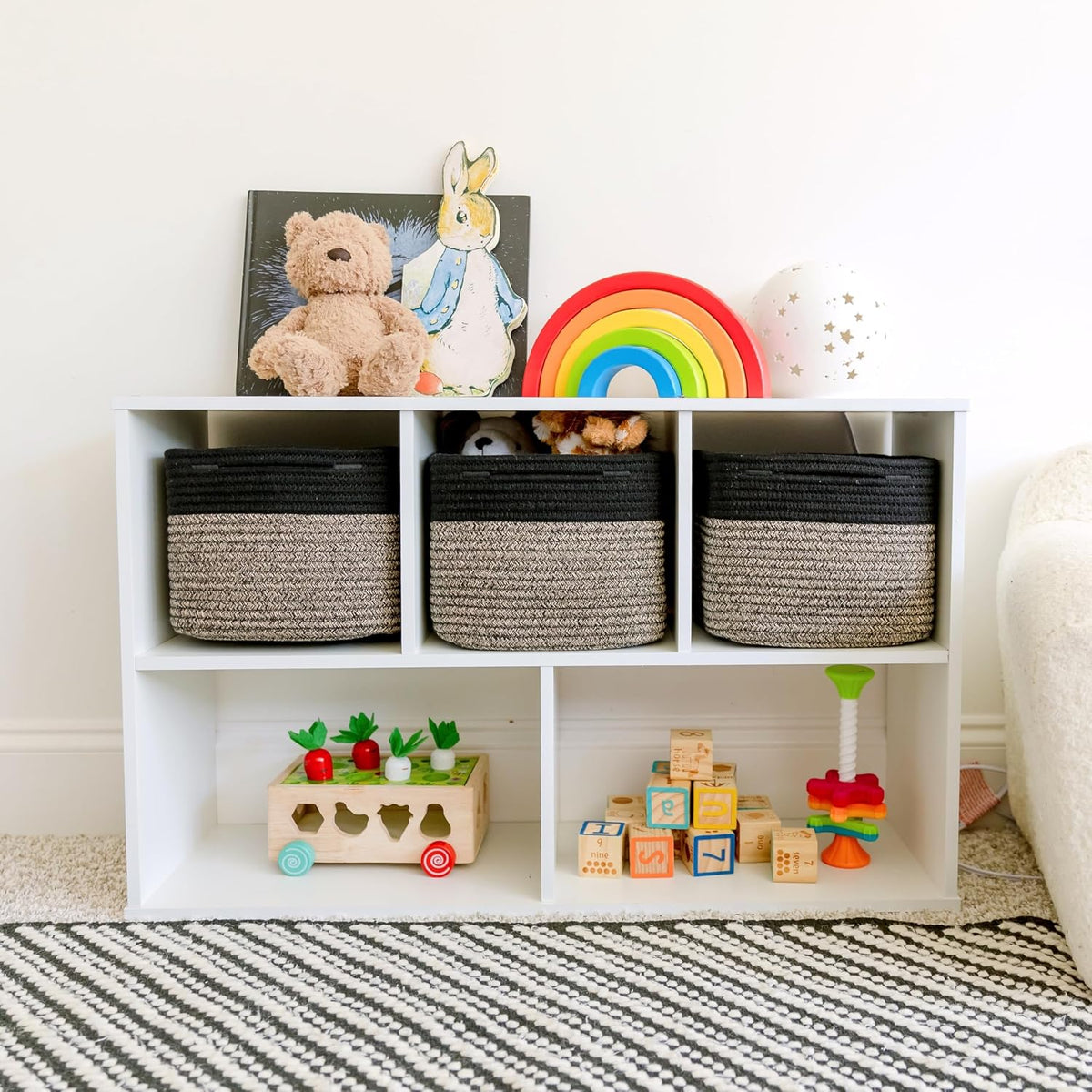 Storage Cubes 9”x9”x7”Cotton Rope Woven Baskets for Organizing 3-Pack | 9 Inch Cube Storage Bin | Small Basket for Shelf Nursery, Pantry, Decorative Plant, Bathroom Closet, Toy Gift