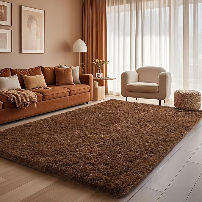 Ophanie Brown Rugs for Bedroom Living Room, Fluffy Fuzzy Furry Carpet, Plush - Image 3