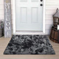 Small Tie-Dyed Area Rug for Bedroom 2x3 Mini Black Grey Fluffy Rug Mat Bedside by JiaoBaba