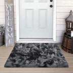 Small Tie-Dyed Area Rug for Bedroom 2x3 Mini Black Grey Fluffy Rug Mat Bedside by JiaoBaba