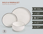 Vase and Vessel Ceramic Dinnerware Set, 12-Piece Service for 4, Round, Microwave and Dishwasher Safe, Cambridge Classics (French)