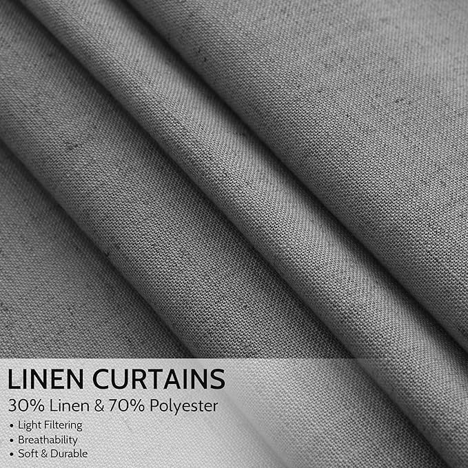 Nanspring Blazer Grey Curtain Linen Blend Light Filtering Back Tab Curtains 108 - Image 2