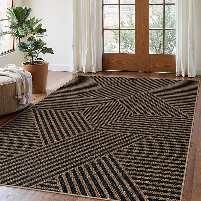 Lahome Enfys Modern Geometric Outdoor Easy Jute Rug, 5x7 Patio Living Room Rug by Lahome