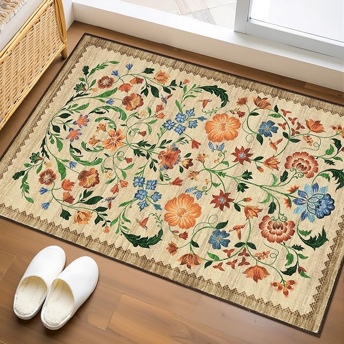 GarveeHome Floral Rug for Entryway 2x3 Rugs Machine Washable Boho Small Area by GarveeHome
