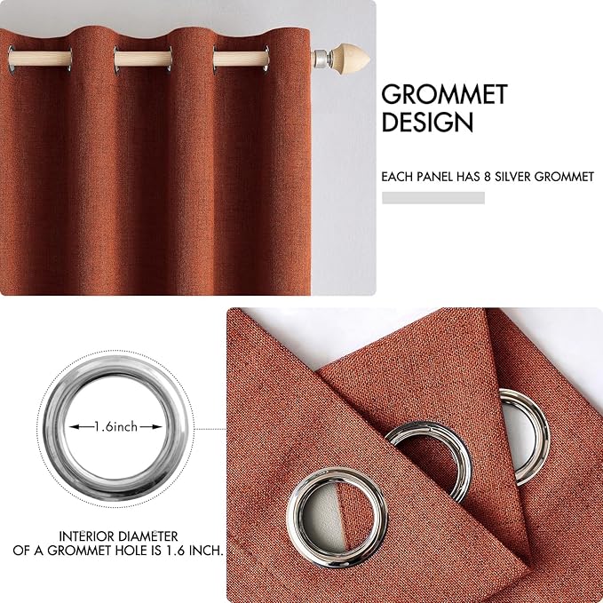 MIULEE Linen Curtains for Bedroom 100% Blackout Thermal Insulated Burnt Orange - Image 4