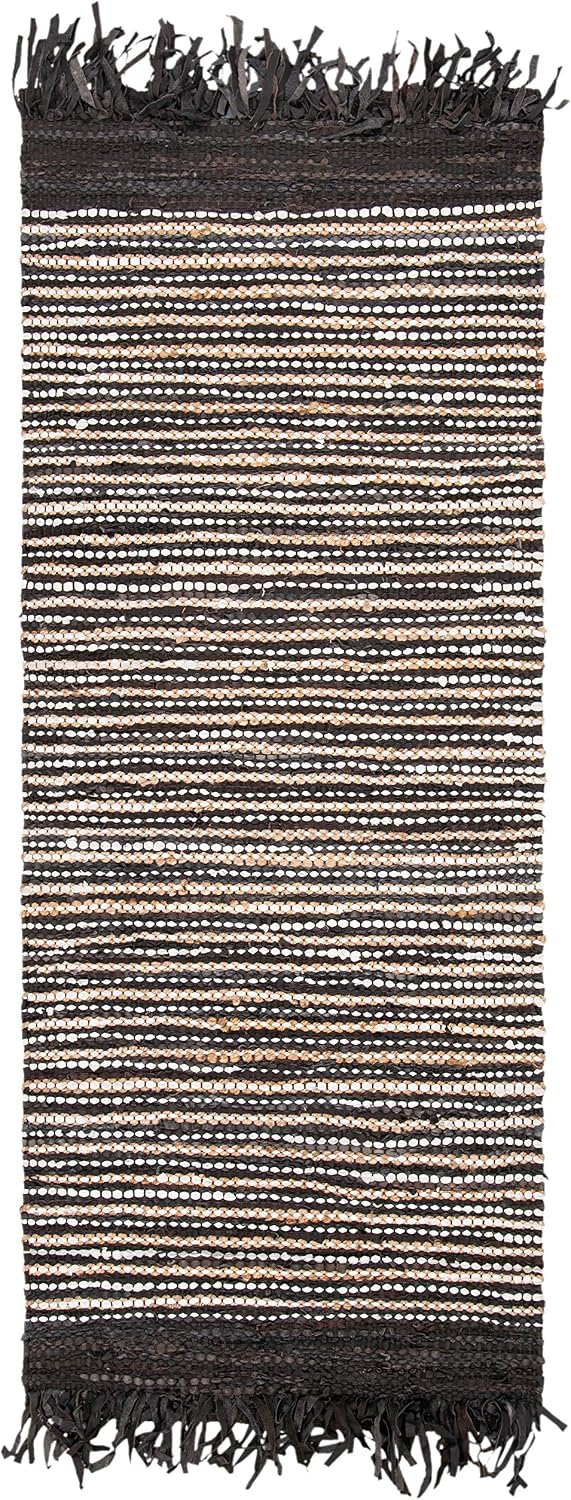 SAFAVIEH Vintage Leather Collection Runner Rug - 2'3" x 6', Dark Brown & Multi, Handmade Boho Fringe Leather, Ideal for High Traffic Areas in Living Room, Bedroom (VTL373C)