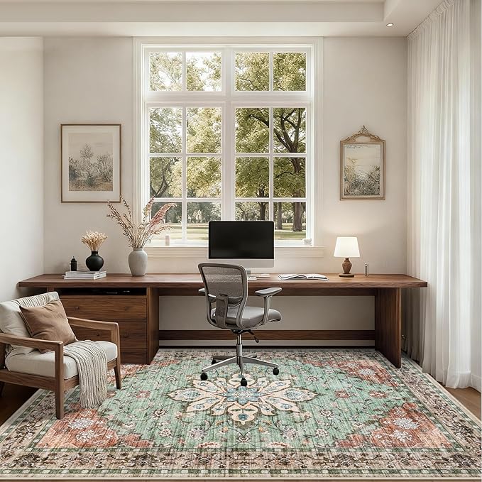 5x7 Area Rugs Living Room Rug: Washable Vintage Distressed Floral Rug No Slip - Image 6