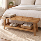 PERFNIQUE 43" Solid Wood Entryway Bench, Farmhouse Bench with Storage