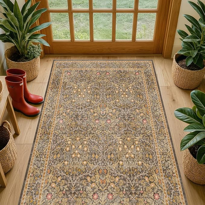 Vintage Floral Brown 3x5 Area Rugs by HazoHaus