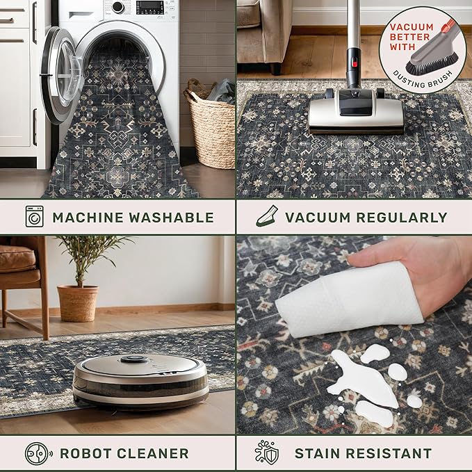 Dark Washable Long Runners for Hallways, Entryway Indoor Rug, Non Slip Rubber - Image 4