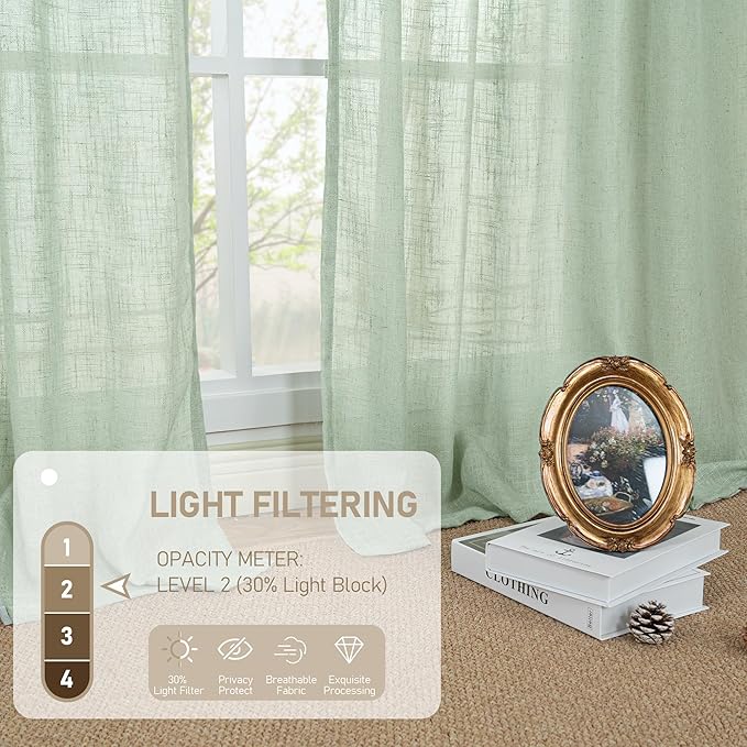 LAMIT Fresh Green 72 inch Linen Curtains - Image 4