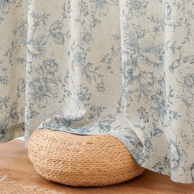 jinchan Lined Linen Blend Curtain Floral Curtains - Image 8