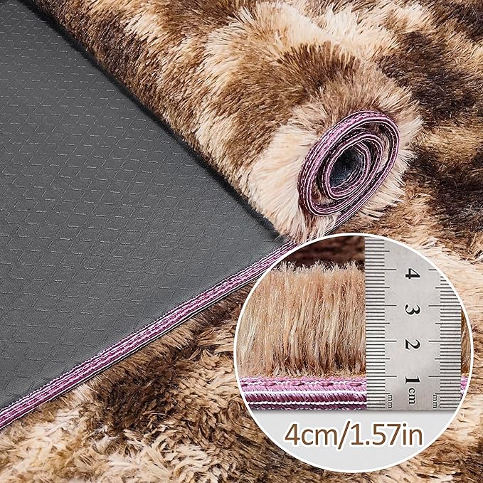 Super Soft Fluffy Living Room Area Rug 3x10 ft Tie-Dyed Brown Shaggy Furry - Image 5