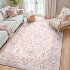 RELEANY Area Rugs 5'x8' Washable Non-Slip, Floral Vintage Distress Print by RELEANY