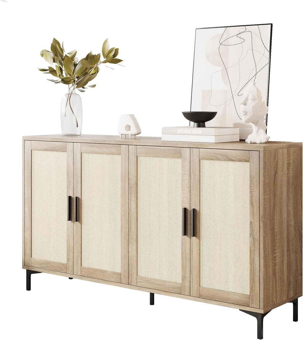 JASIWAY Buffet Cabinet with Storage, 48" Rattan Coffee Bar Cabinet Station