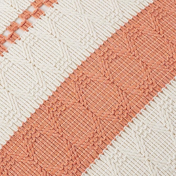 Fancy Homi Set of 1 Boho Coral Lumbar Decorative Throw Pillow Cover 12x20 Inch - Image 4