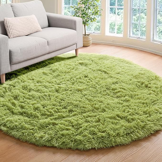 ONASAR Grass Green Round Area Rug 4ft, Soft Bedroom Circle Rugs Floor Mat by ONASAR