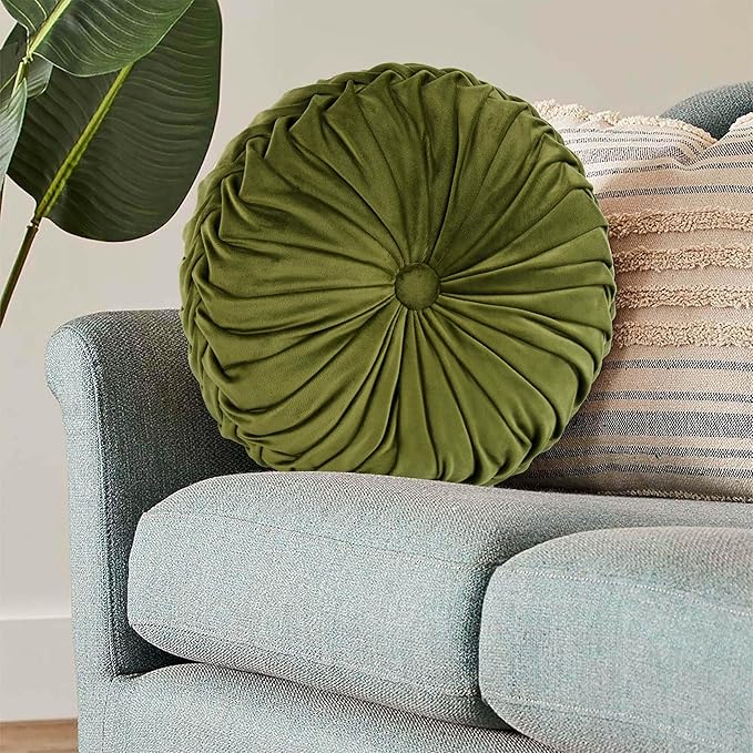 HIG Set of 2 Decorative Round Pleated Throw Pillows, Classy Accent Pumpkin - Image 7
