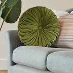 HIG Set of 2 Decorative Round Pleated Throw Pillows, Classy Accent Pumpkin - Image 7