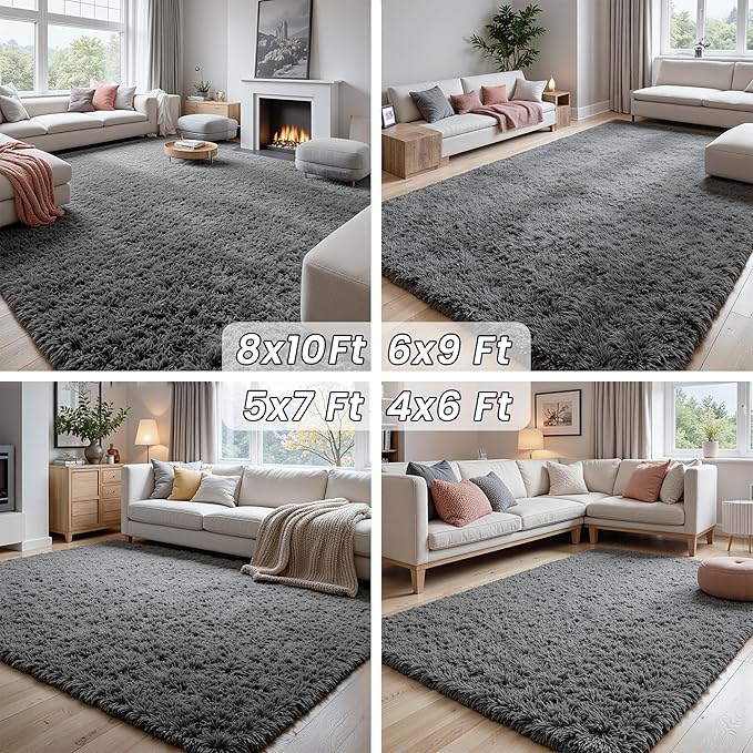 5x7 Area Rugs for Living Room: Ultra Soft Fluffy Shag Gray Rug for Bedroom - Image 9