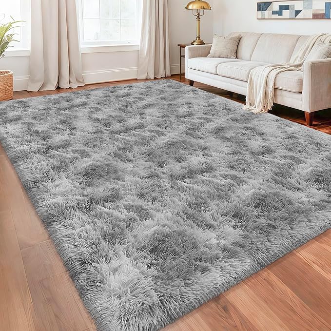 Large Area 8x10ft Carpet Tie-Dyed Grey Washable and Fluffy - Image 2