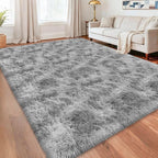 Large Area 8x10ft Carpet Tie-Dyed Grey Washable and Fluffy - Image 2