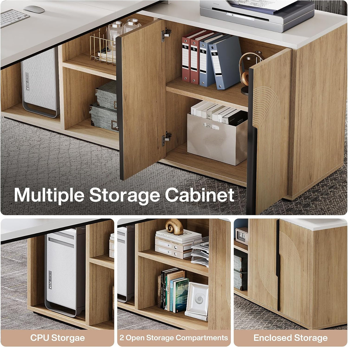 Tribesigns 74.8 Inch Executive Desk, L-Shaped Office Desk with Cabinet