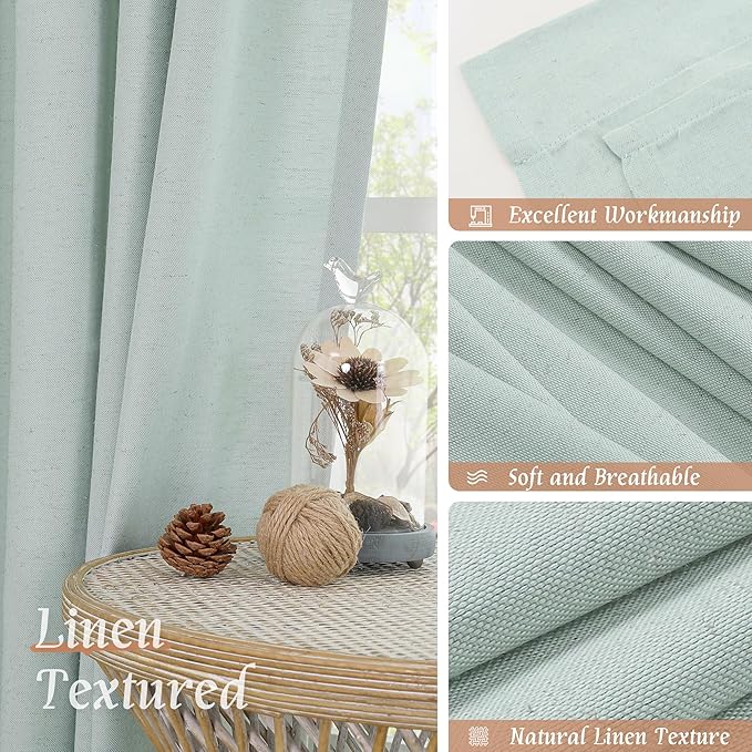 LAMIT 48 Inch Short Window Linen Curtains, Soft Faux Linen Light Filtering - Image 7