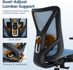 Ergonomic Office Chair, Mesh Computer Desk Chairs with BIFMA X5.1 Certified, Adjustable Lumbar Support, 3D Arm, Tilt Back, Wide Seat, Comfy Swivel Work Task Chair for Company and Home (Azure Blue)