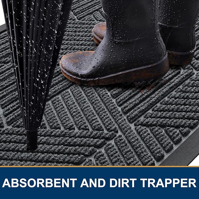Smiry Front Door Mat Outside Entrance, Heavy Duty Sturdy Natural Rubber Doormat - Image 3
