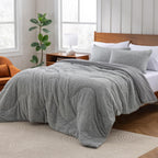 Berkshire Heathered Retro Comfort Plush rev Microfiber Comforter Set - Ultra-Soft & Breathable All-Season Bedding - 3-Piece Includes 1 Comforter (90’’×104’’) and 2 Pillow Shams(King, Edgecomb Grey)