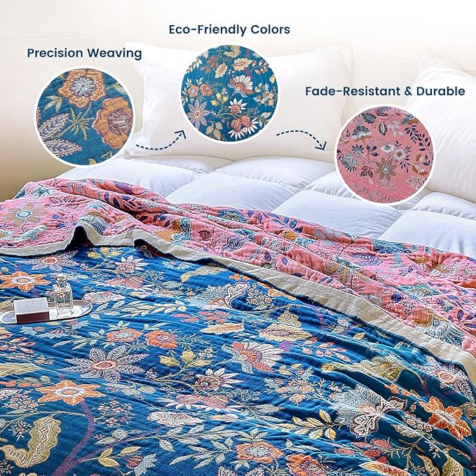 MSGKV Boho Throw Blanket for Couch 50"x60" 100% Cotton Floral Blanket Spring - Image 3