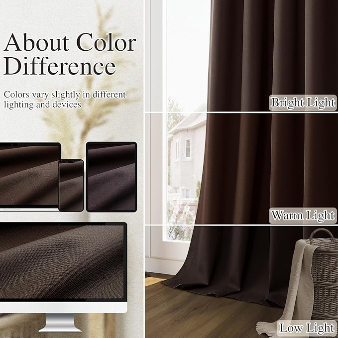 Guken Brown 100% Blackout Curtains 63 Inch Length 2 Panels Set - Image 7