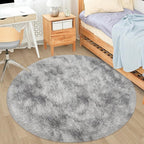 4x4 ft Tie Dye Grey Round Rug for Bedroom Room Fluffy Circle Rug Furry Carpet - Image 6