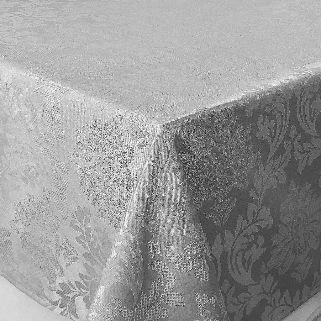 CAIT CHAPMAN HOME COLLECTION Solid Color Damask Jacquard Woven Tablecloth and Napkin (70" x 144" Rectangle, Silver Gray)