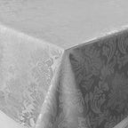 CAIT CHAPMAN HOME COLLECTION Solid Color Damask Jacquard Woven Tablecloth and Napkin (70" x 144" Rectangle, Silver Gray)