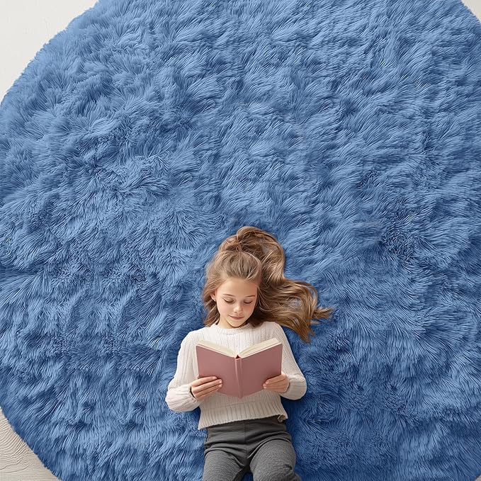 OLANLY Blue Round Rugs for Bedroom by OLANLY
