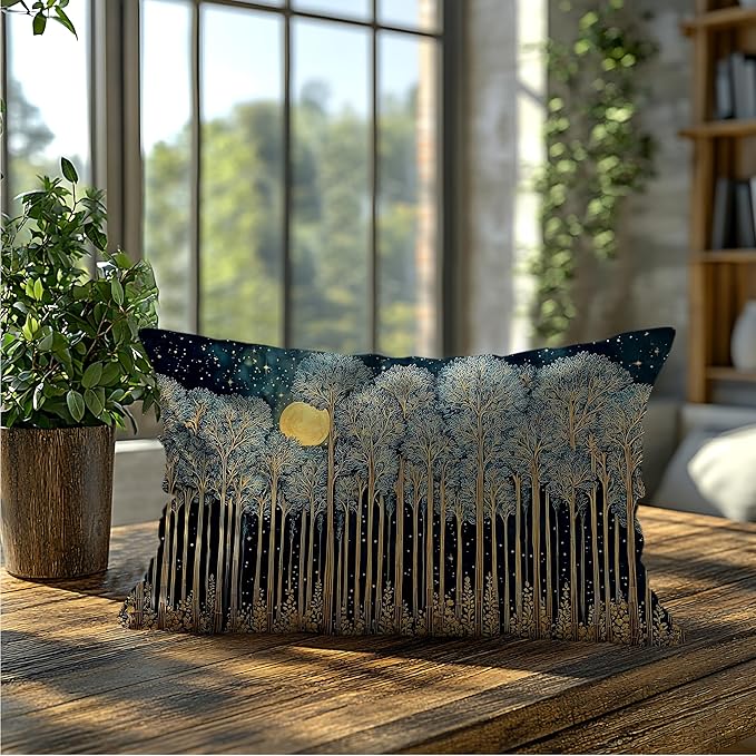 Rustic William Morris Inspired Forest Green Moon Pillow Covers 12x20 - Image 5